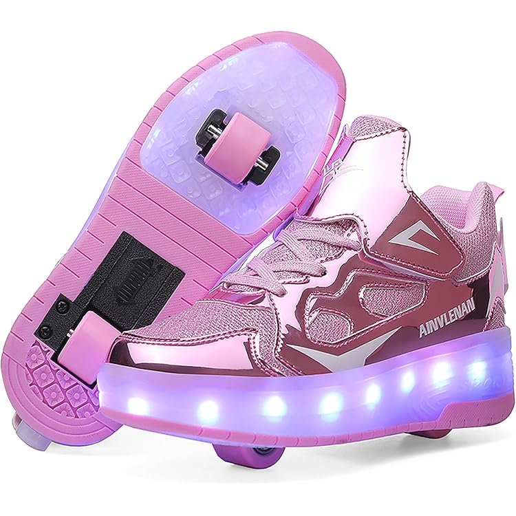 ANEFUN Schoenen voor jongens en meisjes, met wieltjes, skate, kinderrolschaatsen, schoenen met 4 wieltjes, afneembaar, comfortabele outdoorsportschoenen voor kinderen, Zwart/Rood, 30 EU