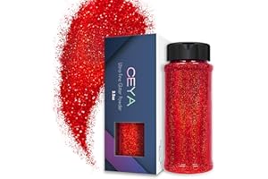Ceya Fine Slime Glitter 100 g de paillettes holographiques fines de qualité supérieure Laser Rouge Poudre pour résine époxy Artisanat Slime Nail Art Visage Corps Festival Maquillage Scrapbooking