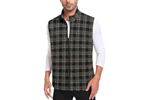 Bestbee Men's Casual Business Vests, Zip Up Plaid Waistcoat Slim Fit Suit Vest with Pockets Sleeveless Jacket for Winter