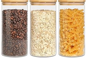ComSaf 900ml Vetro Barattoli di Stoccaggio Ermetico, 3 pezzi Set di Conserve Vasetti Grande con Coperchi in Bambù, Borosilicato Dispensa Sigilla Contenitori per Alimenti Cereali Pasta