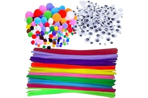 DOITEM Wartoon Lot de 500 articles de bricolage et décoration - Pompons, cure-pipes et yeux mobiles autocollants