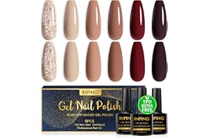 INPING UV nagellack TPO-FREE 6 färger naken brun 8 ml | Nude brun röd vinröd glitter gel naglar blötläggning UV/LED gel nagellack för nybörjare gör-det-själv nagelkonst manikyr