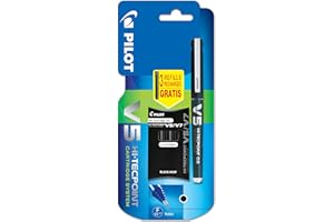 Pilot - Blister V5 Hi-tecpoint Rechargeable - Liquid Ink Roller Pen - Black Fine Point + 1 case of 3 cartridges