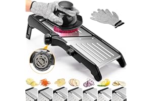 YC KITCHEN Mandoline Slicer, 7 in 1 Stainless Steel Vegetable Cutter, Adjustable Mandoline Food Slicer for Potato, Onion, Cucumber, Cabbage, Send Cut Proof Gloves, and Cleaning Brush