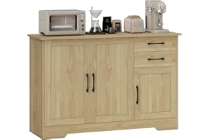 HOMCOM Aparador 3 Puertas, Aparador para Salón Moderno, con 2 Cajones, Estante Ajustable, para Comedor, Entrada, Dormitorio, Natural, 120x38x79 cm