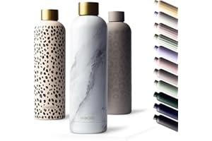 MAMEIDO Thermosflasche 750 ml, auslaufsichere Trinkflasche Edelstahl, Kohlensäure geeignet, BPA frei, Isolierflasche 12h heiß & 24h kalt (White Marble Gold)