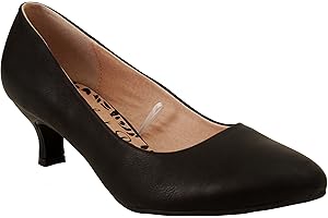 Comfort Plus Ladies Womens Wide Fit Memory Foam Patent Formal Slip On Kitten Heel Party Office Work Court Shoes - Sizes UK 3-8