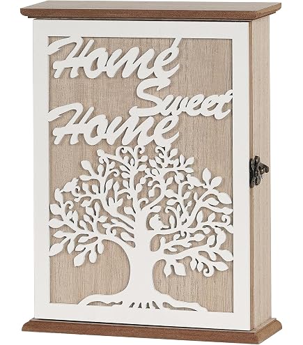 Boîte à Clés Murale En Bois Avec Motif Arbre De Vie - 6 Crochets Pour Entrée