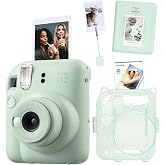 Instax mini 12 Camera-10-Piece Film-Pincer Stand-PVC Album and Glitter Plexiglass Case Set (Green)