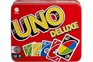 Mattel Games UNO Deluxe en Caja metálica, Juego de 108 Cartas para familias, niños y Adultos, 2-10 Jugadores, Partir de 7 años, (Mattel K0888)