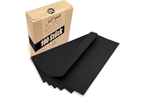 Japun - sobres (100 piezas) de papel, sobre sin ventana - DIN largo - 220x110 mm - negro