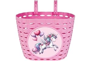 Dankeler Cestino per bicicletta per ragazze, rosa, grazioso cestino per manubrio anteriore, regolabile, in plastica, per bambine