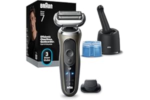 Braun Rasoir Electrique Homme Series 7 72-C7200CC Or, Etanche, Lames Flexibles Pour Bien Raser Le Visage, 3 Modes De Rasage De Barbe, Avec Tondeuse De Précision, Coffret Avec Station De Nettoyage