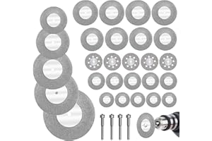 KINDPMA 32pcs Mini Disque Diamant avec 4pcs Mandrins Disque à Tronçonner Mini Disques de Coupe pour Verre/Pièrre Précieuse/Bois/Métal/Céramique-16/20/22/25/30/40/50/60mm