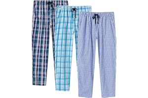 MoFiz Hombre Pantalones de Pijama Algodón Salón a Cuadros Pijama Larga Casual Patalones acon Bolsillos