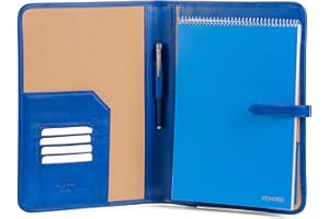 NODA Leather Pad Folio, Executive Folio A4, Echtleder Portfolio, Professioneller Notizbuchhalter, Leder Business Ordner für Damen und Herren (Blau)