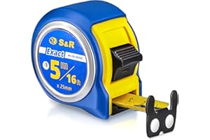 S&R Industriewerkzeuge Taśma miernicza calowa i metryczna seria Q 5 m, taśma 25 mm, powlekana nylonem, taśmy pomiarowe odporne na uderzenia, gumowana obudowa