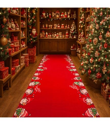 Casatessile Tappeto Natale Babbo Natale 100x110 Cm - Passatoia Resinata Con Filati Lurex Oro E Argento, Lavabile, Made In Italy