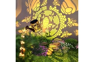 TICKTIME Solar Watering Can Outdoor Lights Garden Decor,Bee Hanging Lantern Waterproof Landscape Lights Outside Decoration for Yard Porch Patio Pathway Gardening Gifts(with 32 inch Shepherd Hook)