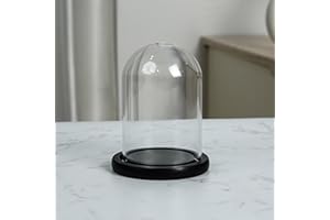 BELLE VOUS Campana in vetro con base nera in legno, 9,7 cm di altezza, campana in vetro trasparente con piano per lampade a LED, centrotavola e antiquariato