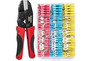 Crimpzange für Schrumpfverbinder mit 300 Stück Schrumpfdrahtverbindern in Marinequalität, Estmoon Crimpzange Kabelschuhe Kabelschuhzange für 0,5mm² - 6mm² (3 Farben/7 Größe)