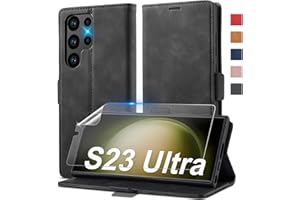AILICICI Handyhülle für Samsung Galaxy S23 Ultra Hülle Leder [Mit S23 Ultra Schutzfolie] für Samsung Galaxy S23 Ultra 5G Hülle Klappbar Leder Flip Wallet Stoßfeste Case Klapphülle für Samsung S23 Ultra