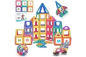 Theefun Bloques de Construcción Magnéticos, 136 Piezas Construcciones Magneticas Niños 3 4 5 6 7 8 Años de Creatividad y Educación Juguetes de Construcciones Magneticas Regalos Cumpleaños