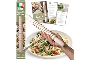 COUNTRY TRADING CO. Wooden Pasta Cutter Pappardelle Pasta Maker Rolling Pin Made in Italy with Pasta Recipes