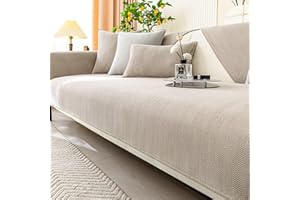 Gluhbirnen Herringbone Chenille Fabric Furniture Protector, Universal Non-Slip L Shape Couch Cover, Funny Dog Sofa Cover, Milk Tea Color, 90 * 160CM