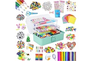 zycBernoi Bastelset Kinder, 3000+Pcs Bastelset für Kinder Bastelbox Bastelmaterial Set, Bastelkoffer Gehören Pompons,Pfeifenreiniger für Mädchen Jungen 4 5 6 7 8 Jahre Geschenk