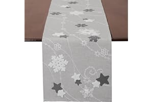 Grelucgo Towel Embroidered Snowflakes Table Runners, Christmas Holiday Decors (Neutral, 14 x 68 Inch)