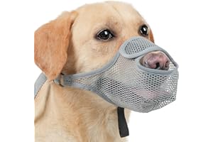 SHUOHONG Hunde Maulkorb, Nylon-Mesh, Atmungsaktiv und Bequem, Maulkorb für Große Hunde mit Verstellbaren Trägern (Grau-L)