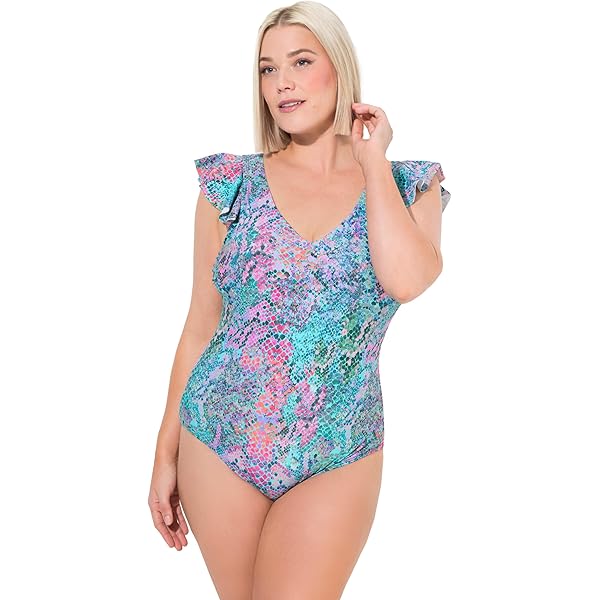 Ulla Popken Badeanzug Badeanzug Wellen Paspeln Ohne Softcups Rundhals