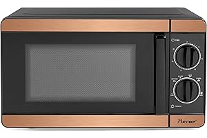 Bestron 700 Watt Mikrowelle, zweiteiliges Kontrollpanel mit 6 Leistungsstufen & 30Min. Timer, stufenlos regelbar, mit 24,5cm Drehteller für alle gängigen Größen, Copper Collection, Farbe: Kupfer