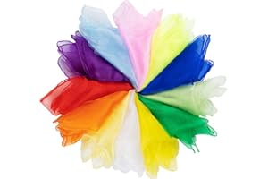 ABSOFINE Pack of 12 Colourful Juggling Cloths, Nursery Cloths, Chiffon Cloths, Gymnastic Cloths, Dance Cloths, Sensory, Children's Show, Activities Accessories, Decoration (60 x 60 cm)