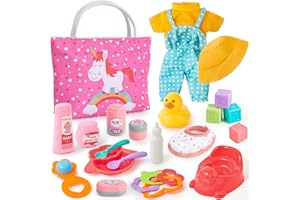 G.C Accessoire Poupee Bebe Jouet Fille 3 4 5 6 Ans, Accessoire Poupee avec Sac à Main & Vêtements & Pot Bebe & Biberon, Accessoires Poupée Jeu de Role Jouet Cadeau Fille Enfant (Poupée Non Inclus)