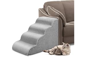 Potuem Pet Stairs, Dog Steps for Bed/Sofa, 4 Steps High Density Foam Dog Ramp, Non-Slip Pet Steps for Dogs and Cats, Portable Dog Stairs with Removable and Washable Cover for Small & Elderly Pets