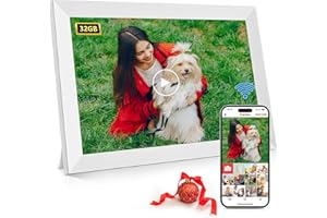JAZAAD Digital Photo Frame 10.1 Inch WiFi, Built in 32GB Memory, 1280x800 HD IPS Touch Screen- Smart Electronic Digital Picture Frame, Auto-Rotate, Wall Mountable Share Photos/Videos via Frameo App (White)