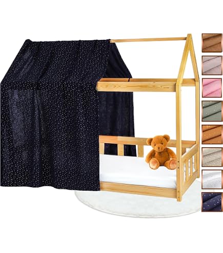 Ciel De Lit Cabane Lovely Hippo 100% Coton - Toile Montessori 120x370 Cm, Oeko-Tex (Bleu Nuit/Or)