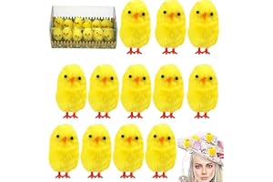 SRV HUB 12Pcs Easter Chenille Chicks, Small Chicks for Easter Bonnet Crafts, Decorative Fluffy Mini Chicks Adorable Home Beauty Chicks, 3.5cm Soft Chick Easter Bonnet Decorations