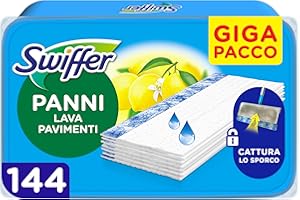 Swiffer Wet Lavapavimenti, 144 Panni Umidi, Limone, Maxi Formato, Lava Pavimenti, Pulizia Igienica Profonda, Rimuove Sporco e Batteri, per Tutti I Tipi di Pavimenti