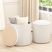 Mlmh & Kngwa Set Of 2 Upholstered Ottomans With Storage - Coffee Table Footrest & Vanity Stool In Ivory