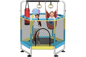 GT GETCO TECH Trampolin Kinder, 150cm Kinder Trampolin Outdoor/Indoor, 200 kg mit Sicherheitsnetz, verbesserte Ringbeine mit Verstellbarer Turnstange, Geschenke für im Alter von 1 bis 8 Jahren