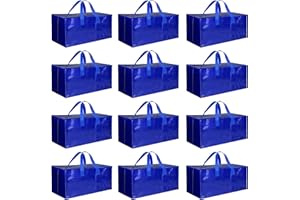 HealSmart 12 Pack Extra Large Moving Bags with Zippers & Carrying Handles, Heavy-Duty Storage Tote Moving Boxes for Dorm Room Essentials Storage Bags, Blue