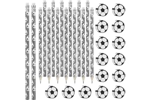 JIANTA 15Pcs Crayons de Football avec 15Pcs Gomme, Bois Crayon à Dessin sur Thème de Football, Fantaisie Nouveauté avec Gomme pour École Papeterie à Thème de Sport Fourniture Scolaire