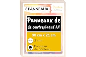 Creative Deco 3 x A4 Contreplaqué 3mm | 300 x 210 x 3mm (+/- 2mm) | Planche Bois Brut Bouleau | Panneau Feuille Découpe Laser | Bois pour Pyrogravure, Gravure, Cricut, Maquette