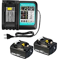 5500mAh Ersatzbatterie für Makita Akku 18V 5,5Ah x 2 + Ersatzladegerät für Makita DC18RC BL1850 BL1860 BL1840 BL1830…