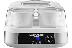LAGRANGE, Yaourtière-Fromagère ligne, 1,5 L, fabrication française, 9 pots en verre, 4 pots à faisselle, programmable, arrêt automatique, signal sonore, 18 W, 459602