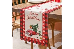 VELVHOM Runner da Tavola Moderno Lino Runner da Tavola Natalizio Runner da Tavola Rustico Rosso Albero di Natale Alce Motivo Cucina Tavolo da Pranzo Decorazione per Sala da Pranzo Feste Vacanze 40x140 cm