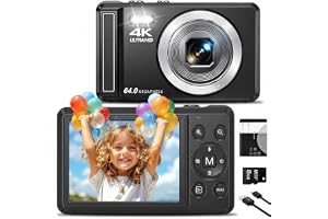 Digitalkamera 4K 64MP, 2.8 Zoll UHD Autofokus Kamera fotokamera | Micro-SD-Karte & Akku,16